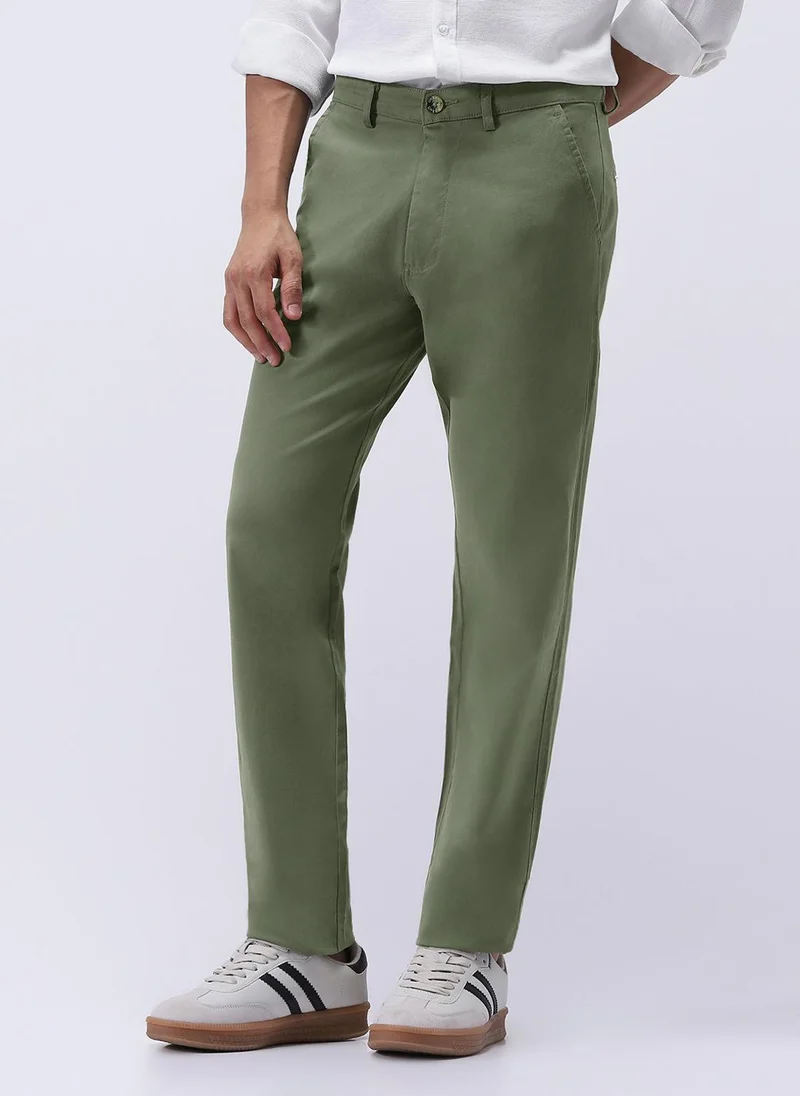 Urbano Fashion Men's Sage Green Cotton Regular Fit Casual Chinos Trousers Stretch